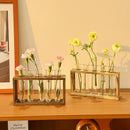 Plant Test Tube Hydroponic Vase Water-grown Flower Arrangement Plant Container Simple Wooden Frame Decors Creative Glass Vases
