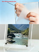 One 6-inch acrylic photo frame. Transparent and simple in style, featured with a classic tilted desktop bracket, perfect for hom