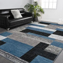 Modern Geometric Area Rug Blue Black Grey White Design Carpet Washable Stain Resistant Floor Mat for Living Room Yoga Minimalist