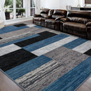 Modern Geometric Area Rug Blue Black Grey White Design Carpet Washable Stain Resistant Floor Mat for Living Room Yoga Minimalist