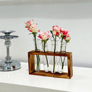 Plant Test Tube Hydroponic Vase Water-grown Flower Arrangement Plant Container Simple Wooden Frame Decors Creative Glass Vases
