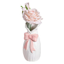 Ceramic Vase Floral Container with Bow Accent Vases Home Decor for Table Shelf Bookshelf Mantel Fireplace Entryway Living Room