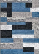 Modern Geometric Area Rug Blue Black Grey White Design Carpet Washable Stain Resistant Floor Mat for Living Room Yoga Minimalist