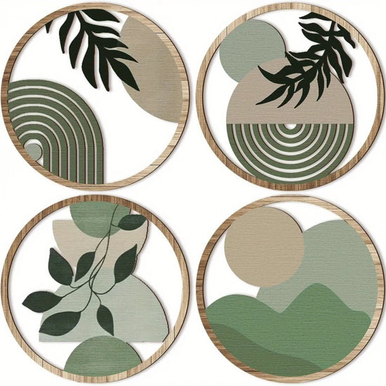 4 Bohemian Wall Art Set - Wooden Bohemian Decor，Geometric Hanging Artwork，Suitable for baby room，Farmhouse Aesthetic Minimalist