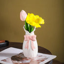 Ceramic Vase Floral Container with Bow Accent Vases Home Decor for Table Shelf Bookshelf Mantel Fireplace Entryway Living Room