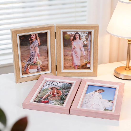 Folded hinge photo frame - suitable for 6-inch photos - can display 2 photos - modern and simple desktop photo frame