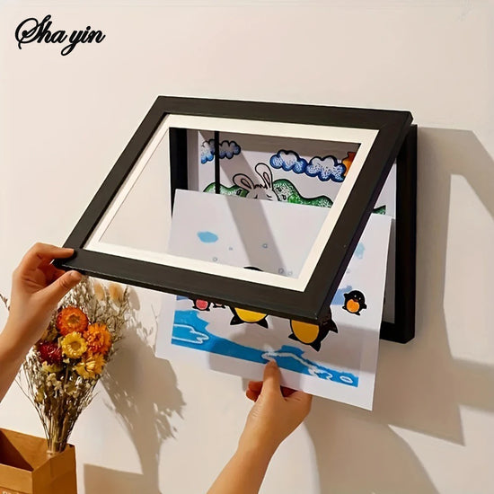Flip Up Wooden Photo Frame, Magnetic Suction Frame, A4 Children&