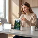 One 6-inch acrylic photo frame. Transparent and simple in style, featured with a classic tilted desktop bracket, perfect for hom