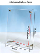 One 6-inch acrylic photo frame. Transparent and simple in style, featured with a classic tilted desktop bracket, perfect for hom